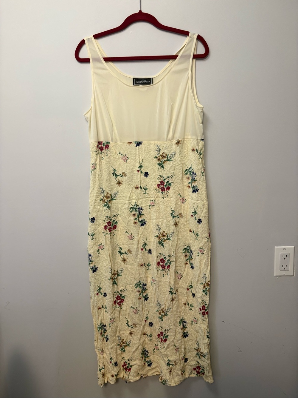 Butter Yellow Floral Tank Dress by Molly Malloy with green pink accents Flowy